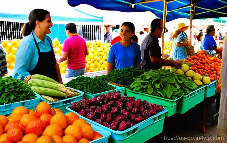 계절 식품 사용으로 폐기물 줄이는 스마트한 방법 - **Prompt:** A bustling and vibrant "mercado local" (local market) in a charming, sun-drenched Spanis...